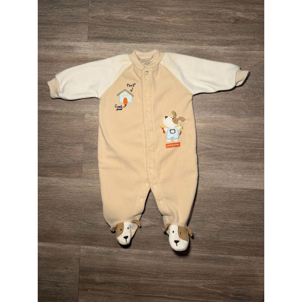 Child of Mine by Carters Baby Fleece Footed Pajamas Sleep Puppy Tan Cream 0-3 M